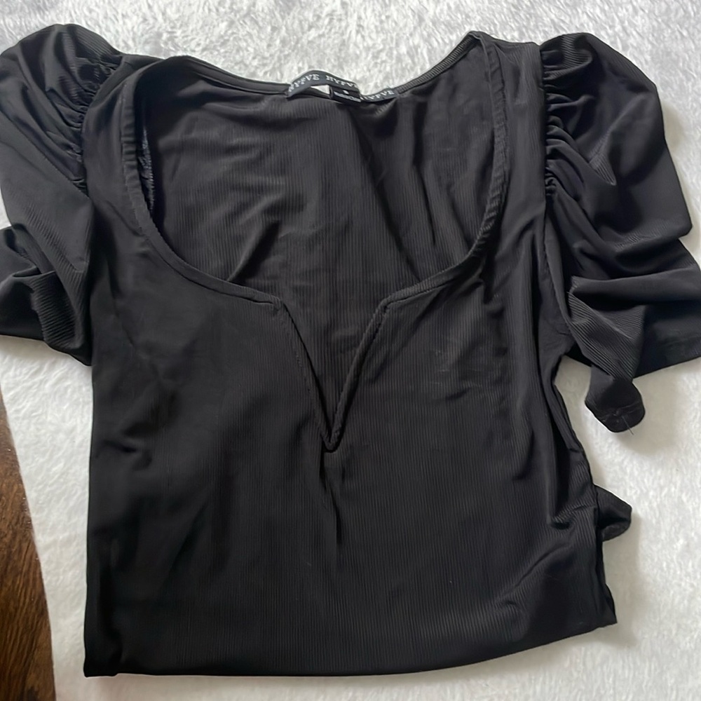 HYFVE Black Ruched Sleeve Bodysuit